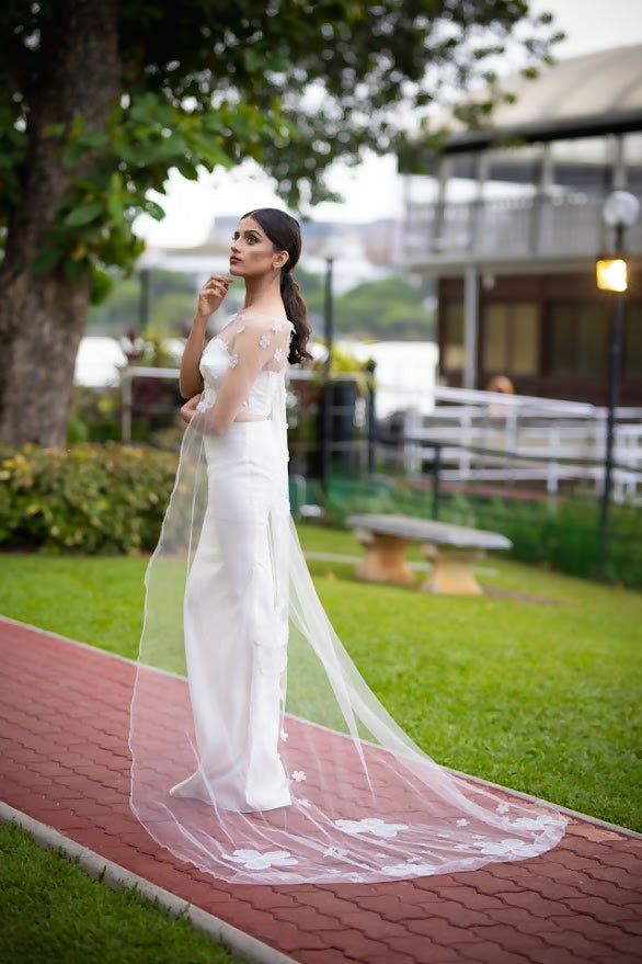 Sveta Silk Corset Skirt and embroidered cape set - Runway Collections