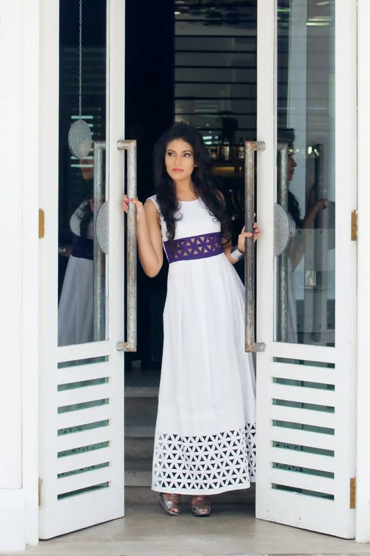 Naila Cotton laser cut long dress - Runway Collections